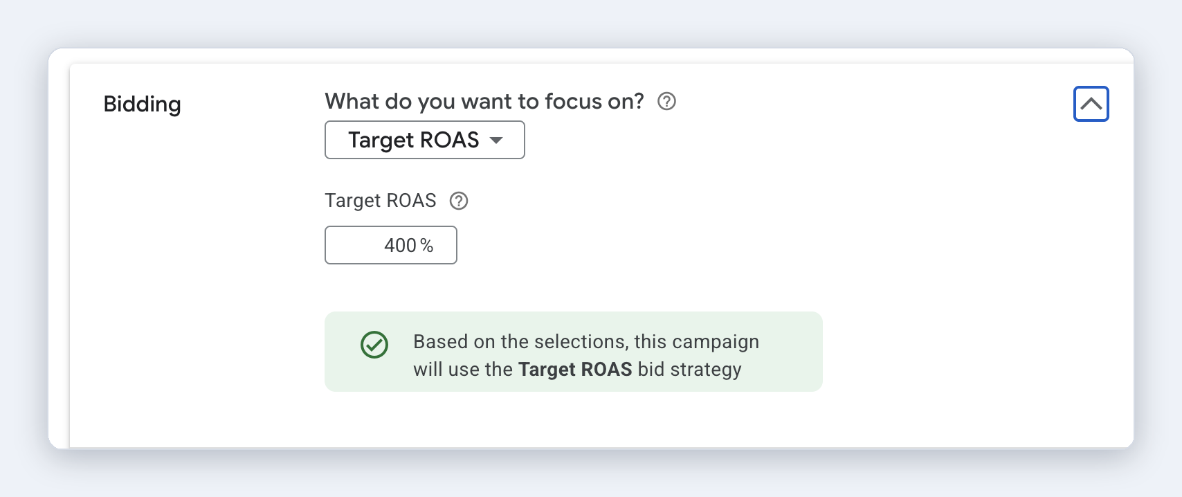 Iamsound, Google Ads · Bid strategy: Target ROAS, goal 400%.